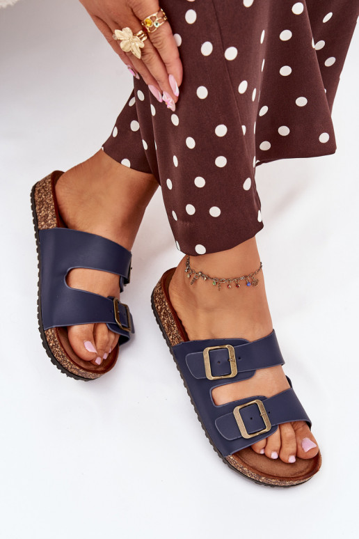 Féminin Chaussons avec une plateforme avec boucles bleu foncé Vesina Féminin Chaussons avec une plateforme avec boucles bleu foncé Vesina