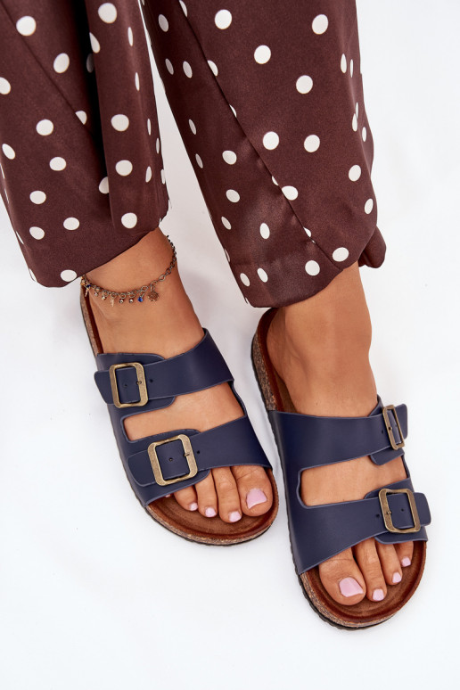 Féminin Chaussons avec une plateforme avec boucles bleu foncé Vesina Féminin Chaussons avec une plateforme avec boucles bleu foncé Vesina