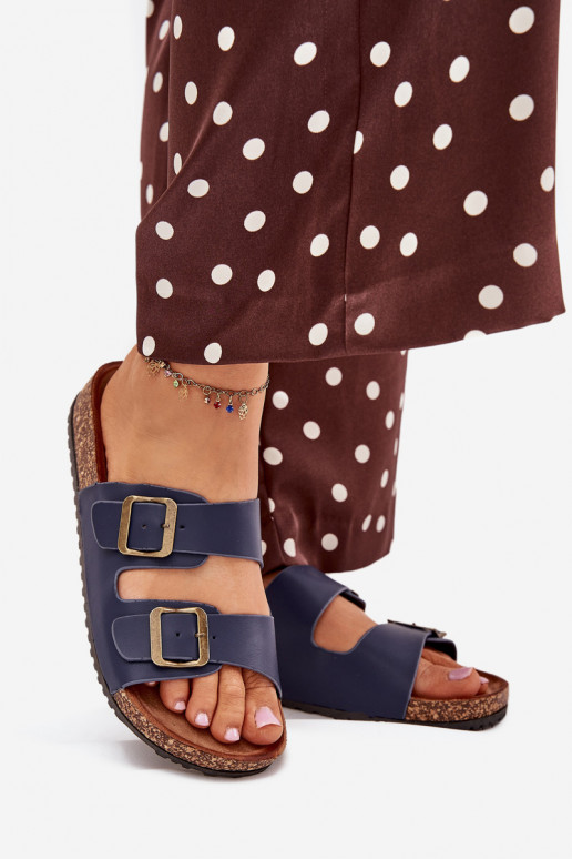Féminin Chaussons avec une plateforme avec boucles bleu foncé Vesina Féminin Chaussons avec une plateforme avec boucles bleu foncé Vesina