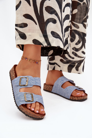 Mules femmes en denim clair avec plateforme et boucles Vesina 2
