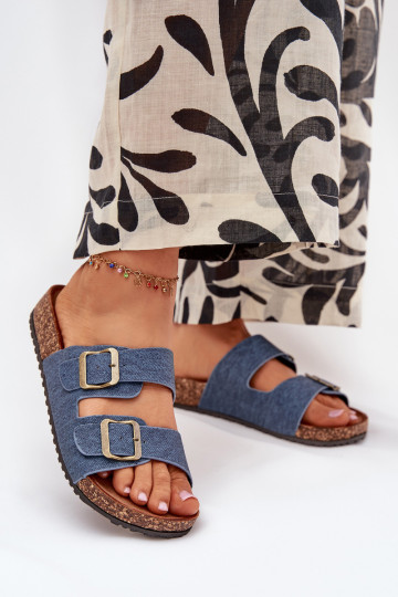 Mules femmes en denim foncé avec plateforme et boucles Vesina 2