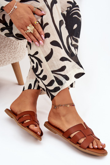 Pantoufles pour femmes avec des talons larges marron Mirona