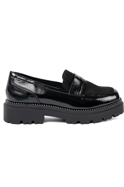 avec effet vernis mocassins avec des rivets