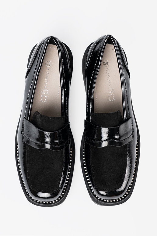 avec effet vernis mocassins avec des rivets