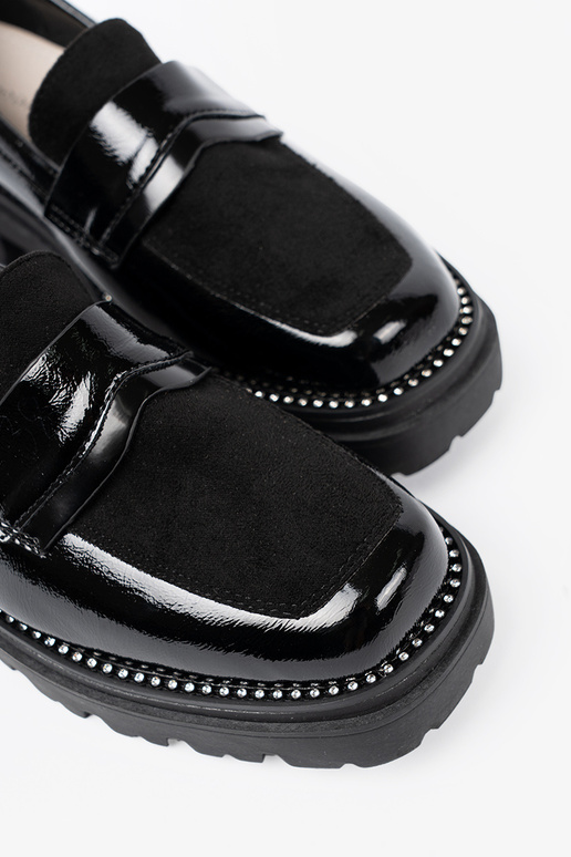 avec effet vernis mocassins avec des rivets