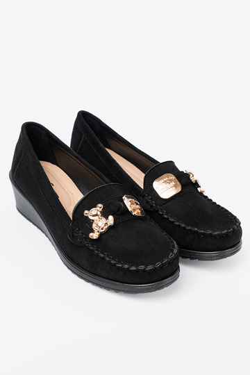 couleur noire en daim demi-chaussures z ozdobnym misiem