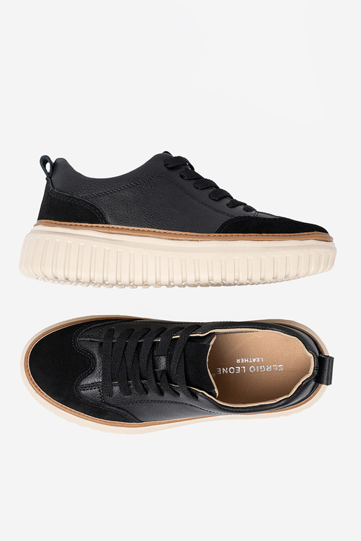 couleur noire Chaussures modèle baskets peau na beigej platformie Sergio Leone