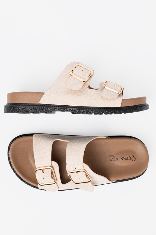 Pantoufles pour femmes à la mode brillammentbeige z zamszoÀym Àykończeniem