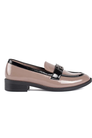 avec effet vernis beige-couleur noire mocassins pour femmes 2