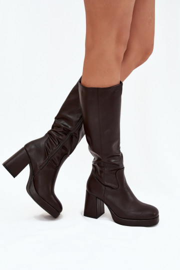 Bottes longues pour femmes jusqu'aux genoux avec talon colonne, couleur chocolat « Selvia »