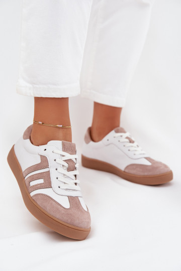 Chaussures de sport en cuir pour femmes « Vinceza 79557 » couleur blanche-sable