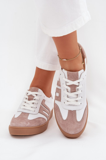 Chaussures de sport en cuir pour femmes « Vinceza 79557 » couleur blanche-sable 2