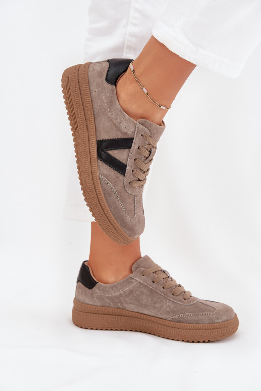 en daim Chaussures modèle baskets Féminin avec une plateforme Vinceza 79562 beige