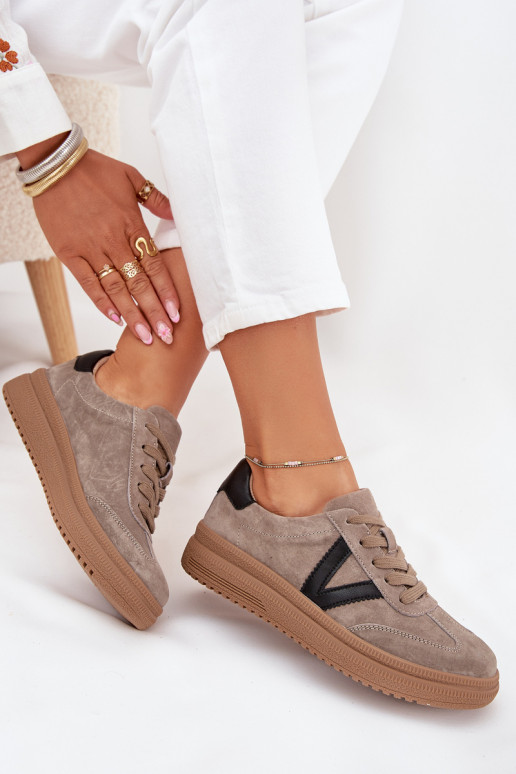 en daim Chaussures modèle baskets Féminin avec une plateforme Vinceza 79562 beige