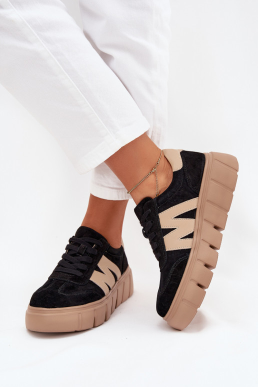 en daim Féminin Chaussures modèle baskets avec une plateforme Vinceza 79561 couleur noire