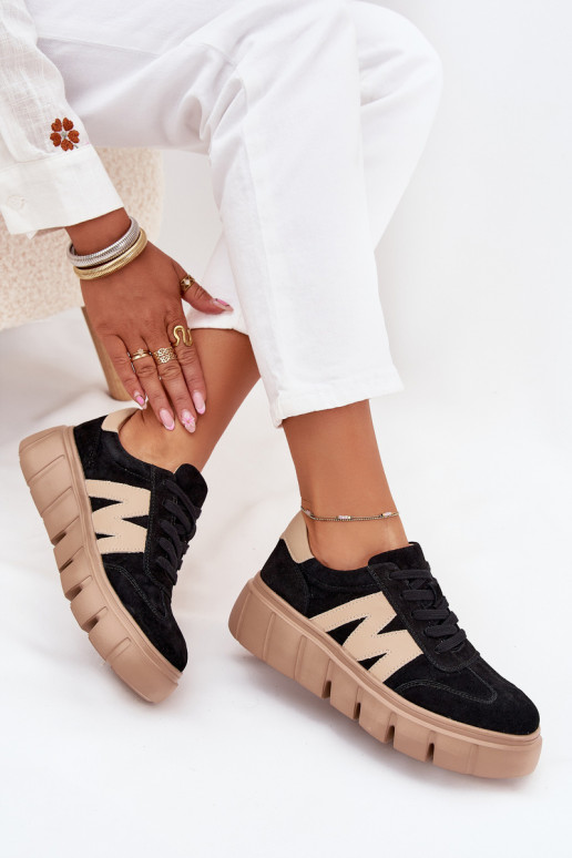 en daim Féminin Chaussures modèle baskets avec une plateforme Vinceza 79561 couleur noire