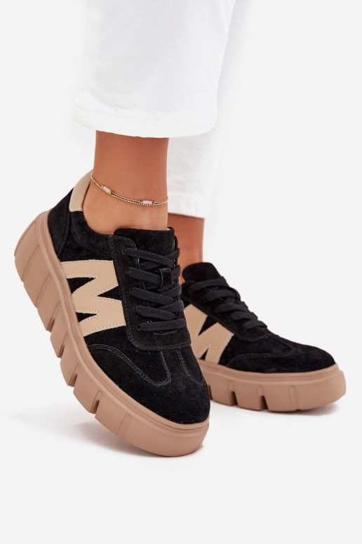 en daim Féminin Chaussures modèle baskets avec une plateforme Vinceza 79561 couleur noire