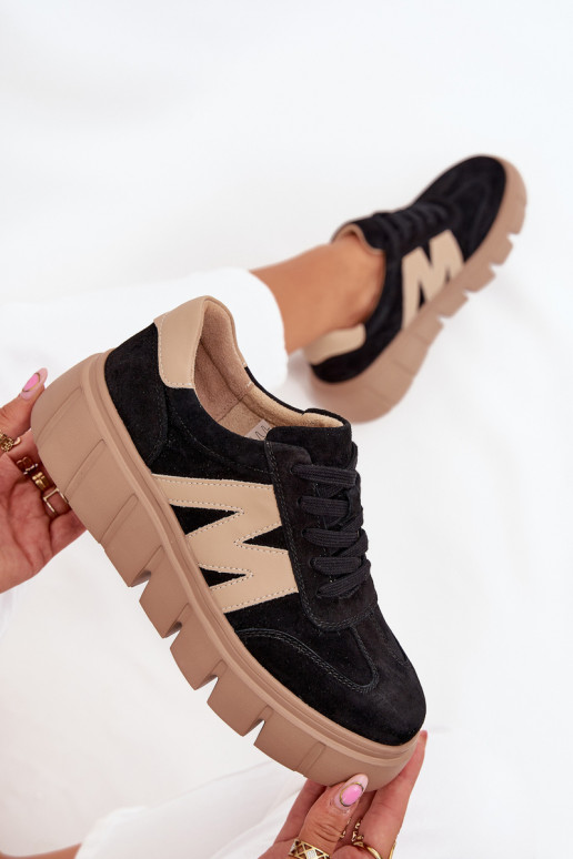 en daim Féminin Chaussures modèle baskets avec une plateforme Vinceza 79561 couleur noire