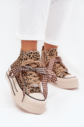 Chaussures décontractées avec lacets, nœuds et fermeture éclair, avec plateforme et motif léopard « Turivara »
