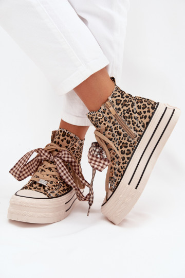 Chaussures décontractées avec lacets, nœuds et fermeture éclair, avec plateforme et motif léopard « Turivara » 2