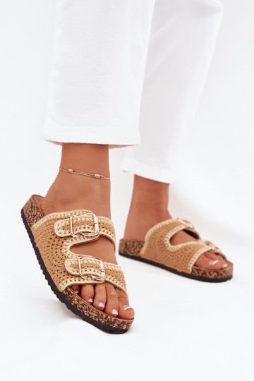 Chaussons en crochet pour femmes avec boucles dorées, couleur marron « Fenira » 2