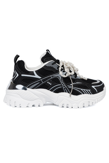 couleur noire Chaussures modèle baskets z białą kokardą i koralikami 2