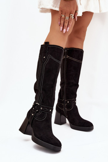 réchauffer bottes pour femmes avec des talonsPrzeszyciami couleur noire Alessara 2