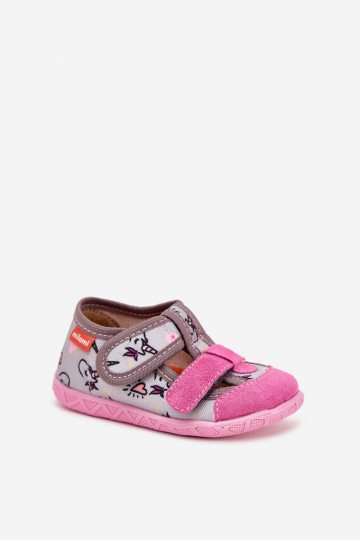 Chaussons Milami Puéril avec attaches adhésives DANS Licornes gris-couleur rose Reathiana