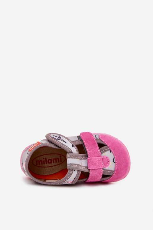 Chaussons Milami Puéril avec attaches adhésives DANS Licornes gris-couleur rose Reathiana