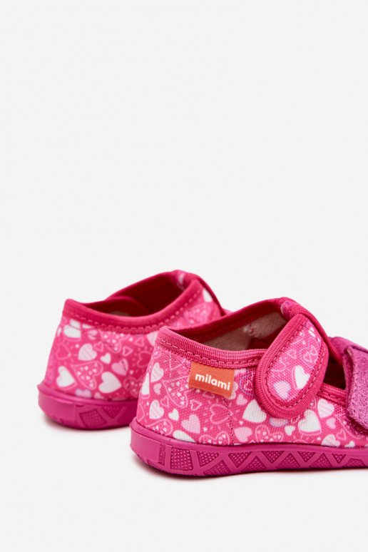 Chaussons Milami Puéril avec attaches adhésives avec des coeurs couleur rose Reathiana