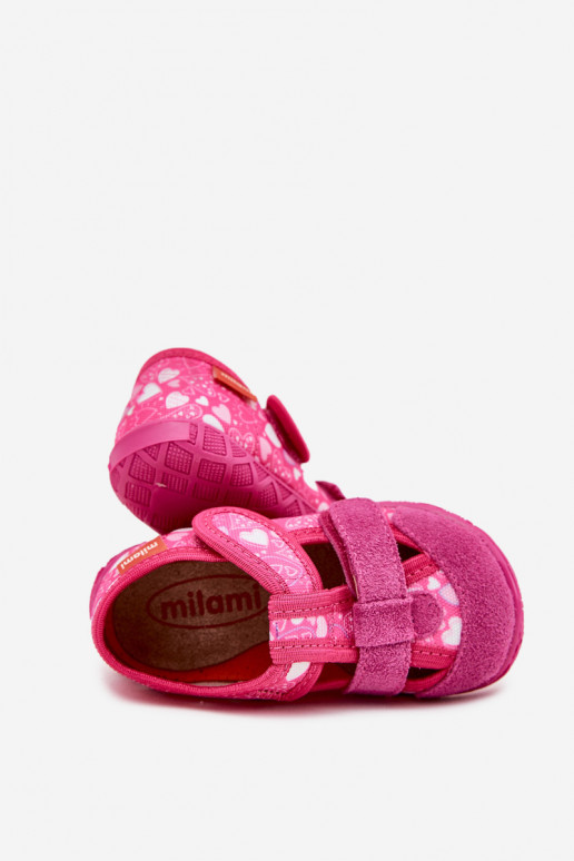 Chaussons Milami Puéril avec attaches adhésives avec des coeurs couleur rose Reathiana