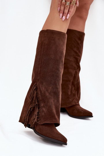 Un modèle convaincant bottes style coÀ-boy Féminin avec des talons avec des franges marron Zalia 2