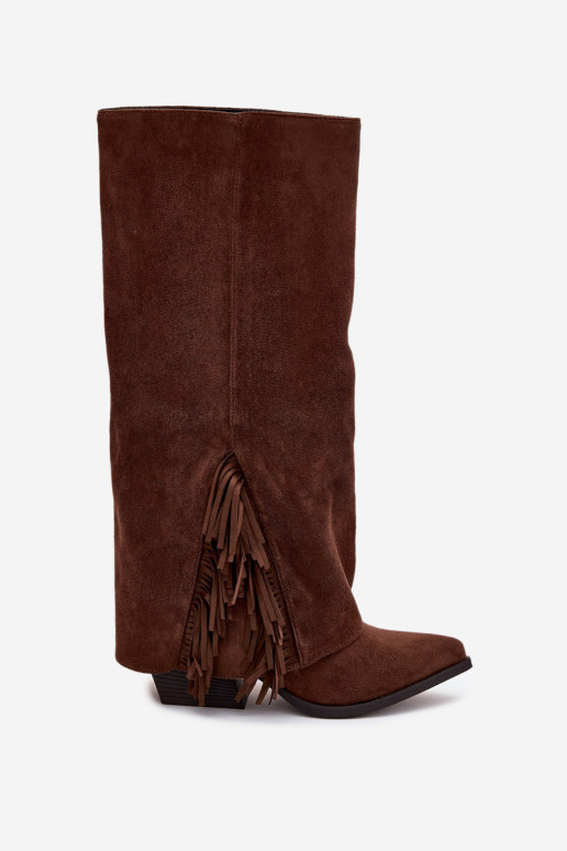 Un modèle convaincant bottes style coÀ-boy Féminin avec des talons avec des franges marron Zalia
