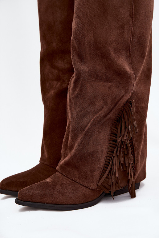 Un modèle convaincant bottes style coÀ-boy Féminin avec des talons avec des franges marron Zalia