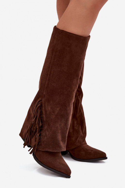 Un modèle convaincant bottes style coÀ-boy Féminin avec des talons avec des franges marron Zalia