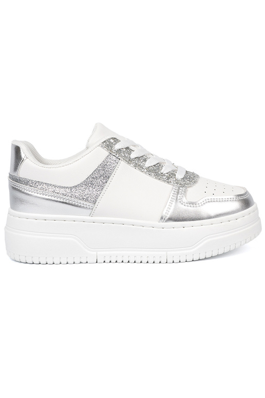 Blanc argent Chaussures modèle baskets z połyskującymi detalami