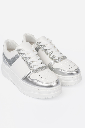 Blanc argent Chaussures modèle baskets z połyskującymi detalami