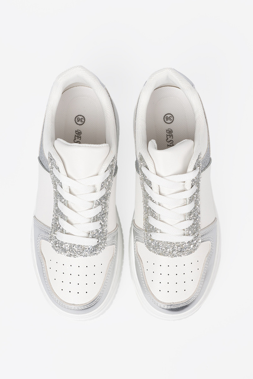 Blanc argent Chaussures modèle baskets z połyskującymi detalami
