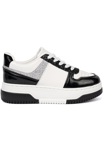 Noir et-couleur blanche Chaussures modèle baskets z połyskującymi argentmi detalami 2