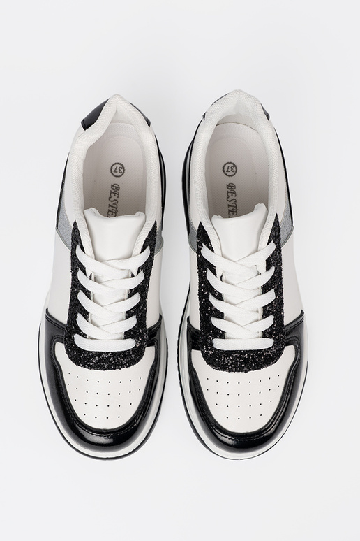 Noir et-couleur blanche Chaussures modèle baskets z połyskującymi argentmi detalami