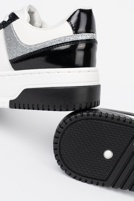 Noir et-couleur blanche Chaussures modèle baskets z połyskującymi argentmi detalami