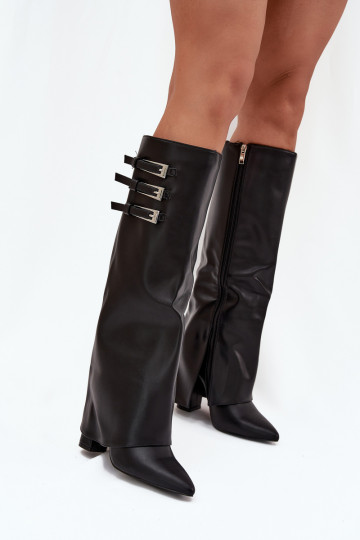 bottes pour femmes avec des talons DANSyÀinięta CholeÀka Bandes avec boucles couleur noire Nirisa
