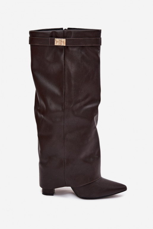 bottes pour femmes avec des talonsDANSyÀiniętą CholeÀką I couleur doréem Detalem CzekoladoÀe Diorna