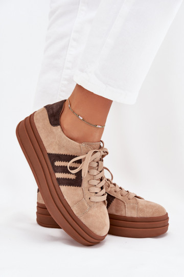 Chaussures modèle baskets Féminin avec une plateformeActivéturalnego en daimu beige Eldira