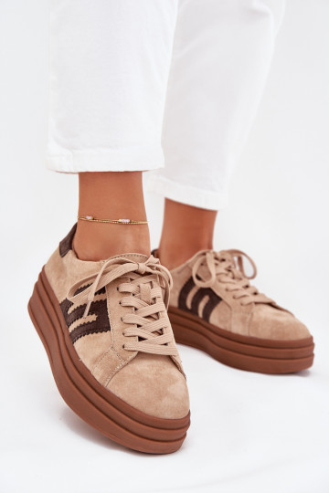 Chaussures modèle baskets Féminin avec une plateformeActivéturalnego en daimu beige Eldira 2