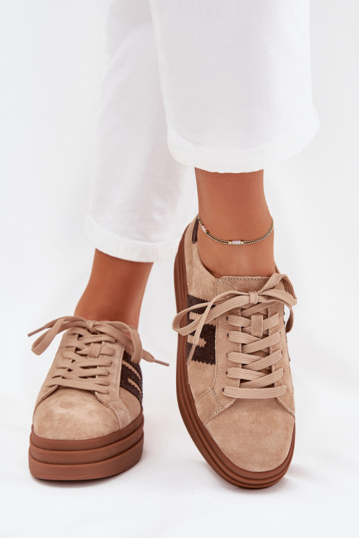 Chaussures modèle baskets Féminin avec une plateformeActivéturalnego en daimu beige Eldira