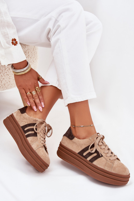 Chaussures modèle baskets Féminin avec une plateformeActivéturalnego en daimu beige Eldira