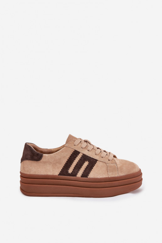 Chaussures modèle baskets Féminin avec une plateformeActivéturalnego en daimu beige Eldira