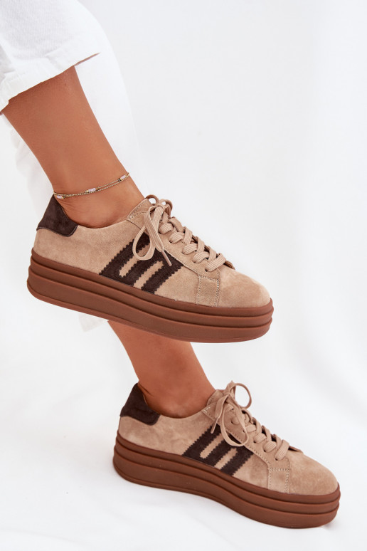 Chaussures modèle baskets Féminin avec une plateformeActivéturalnego en daimu beige Eldira