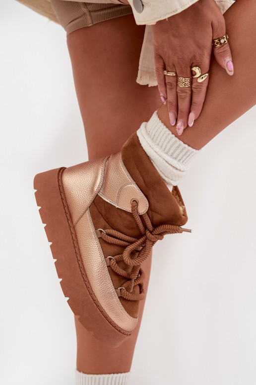 Faible Bottes de neige Féminin réchauffer avec de la fourrure à l intérieurGrubym DANSiązaniem marron Xarina